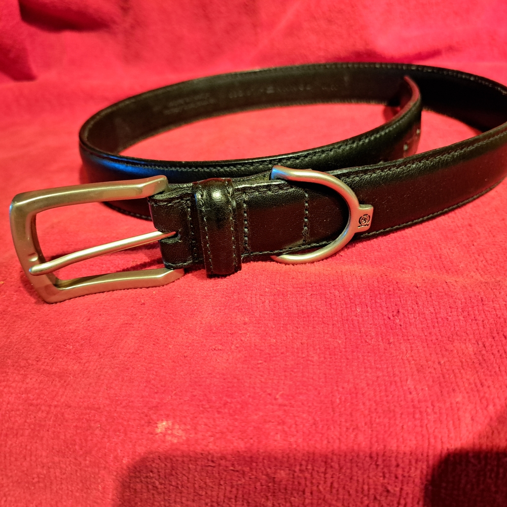 Tommy Hilfiger Black Leather Belt with Silver Buckle